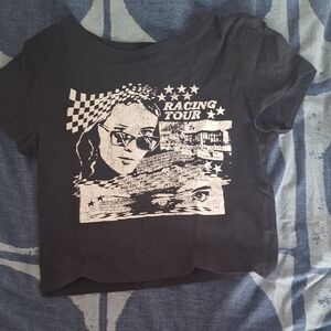 Black 'racing tour' crop top